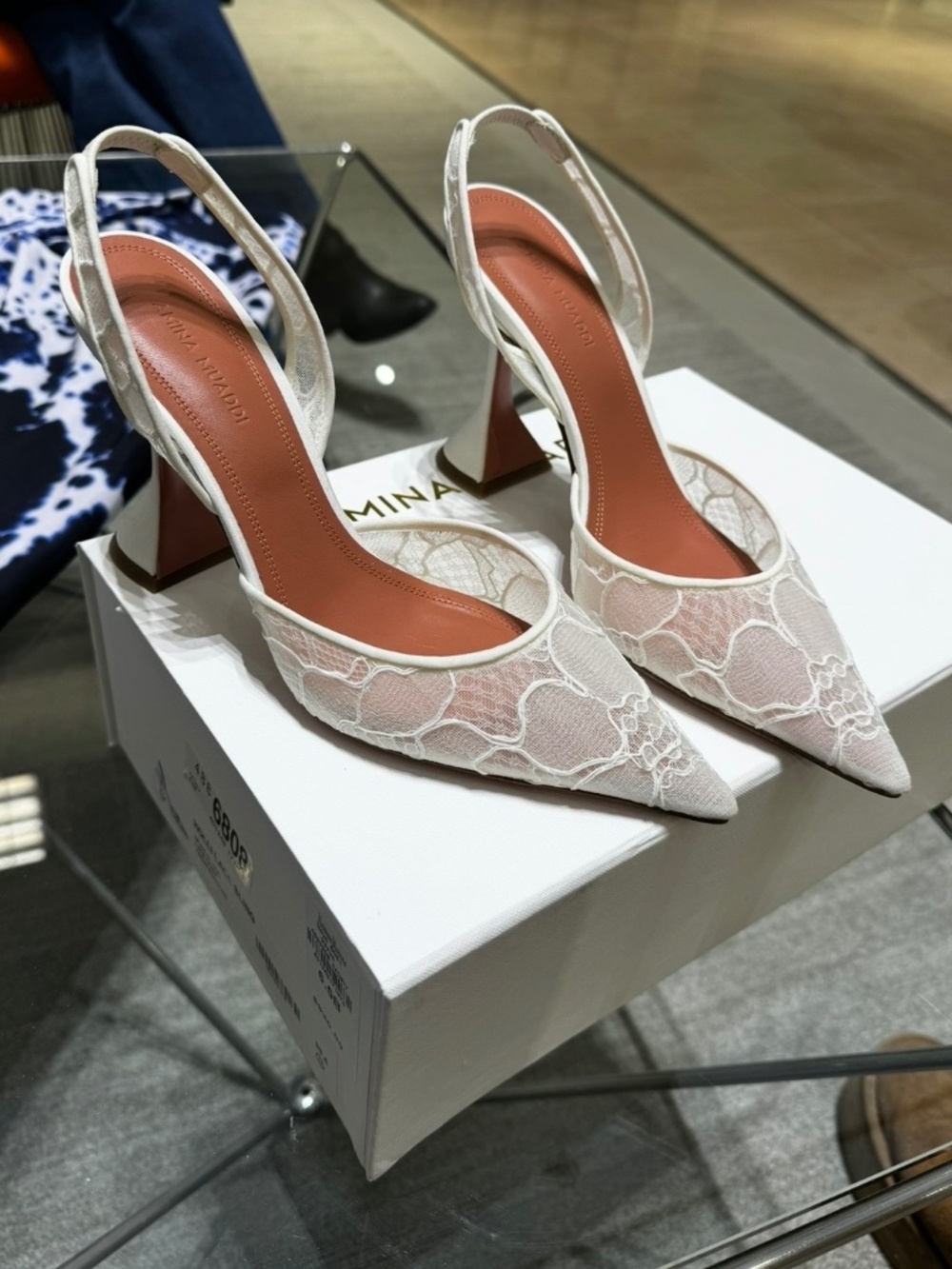 Authentic Amina Muaddi lace heels